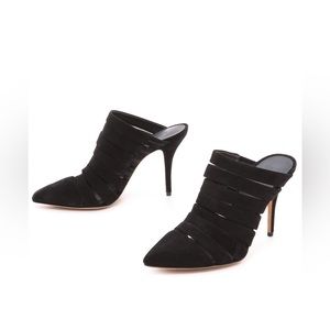 Alexander Wang “Britt” Multistrap Black Suede Pointed Toe Slides